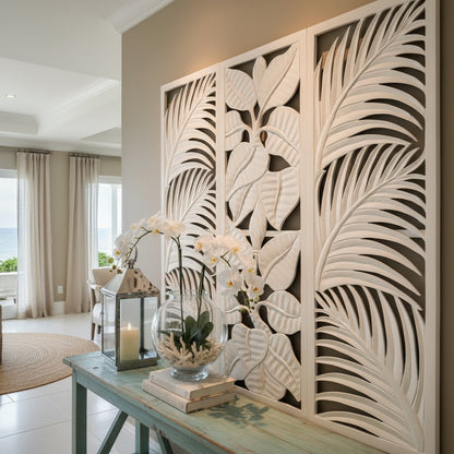 Carved Decorative Panel "Candidasa" - 39 x 39 Inches - White