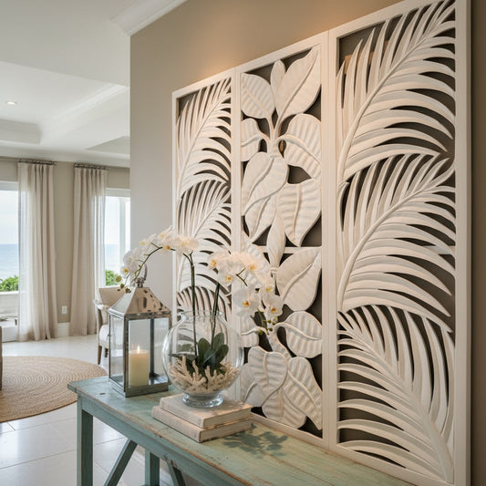 Carved Decorative Panel "Candidasa" - 39 x 39 Inches - White