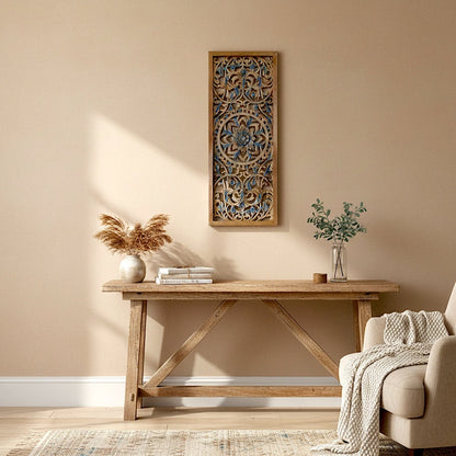 Carved Decorative Panel "Amara" - Blue & Natural Wash - 40 Inches