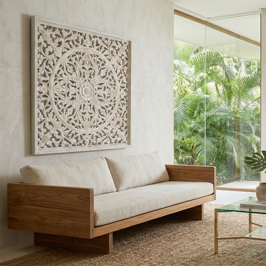 Carved Decorative Panel "Ceningan" - White Wash - 40 Inches