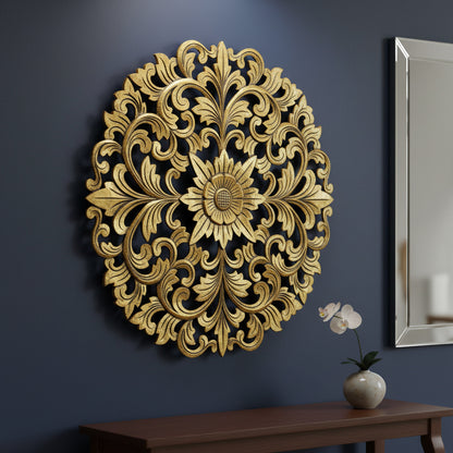 Carved Decorative Panel "Emas" - Gold Antique Wash - 31 Inches