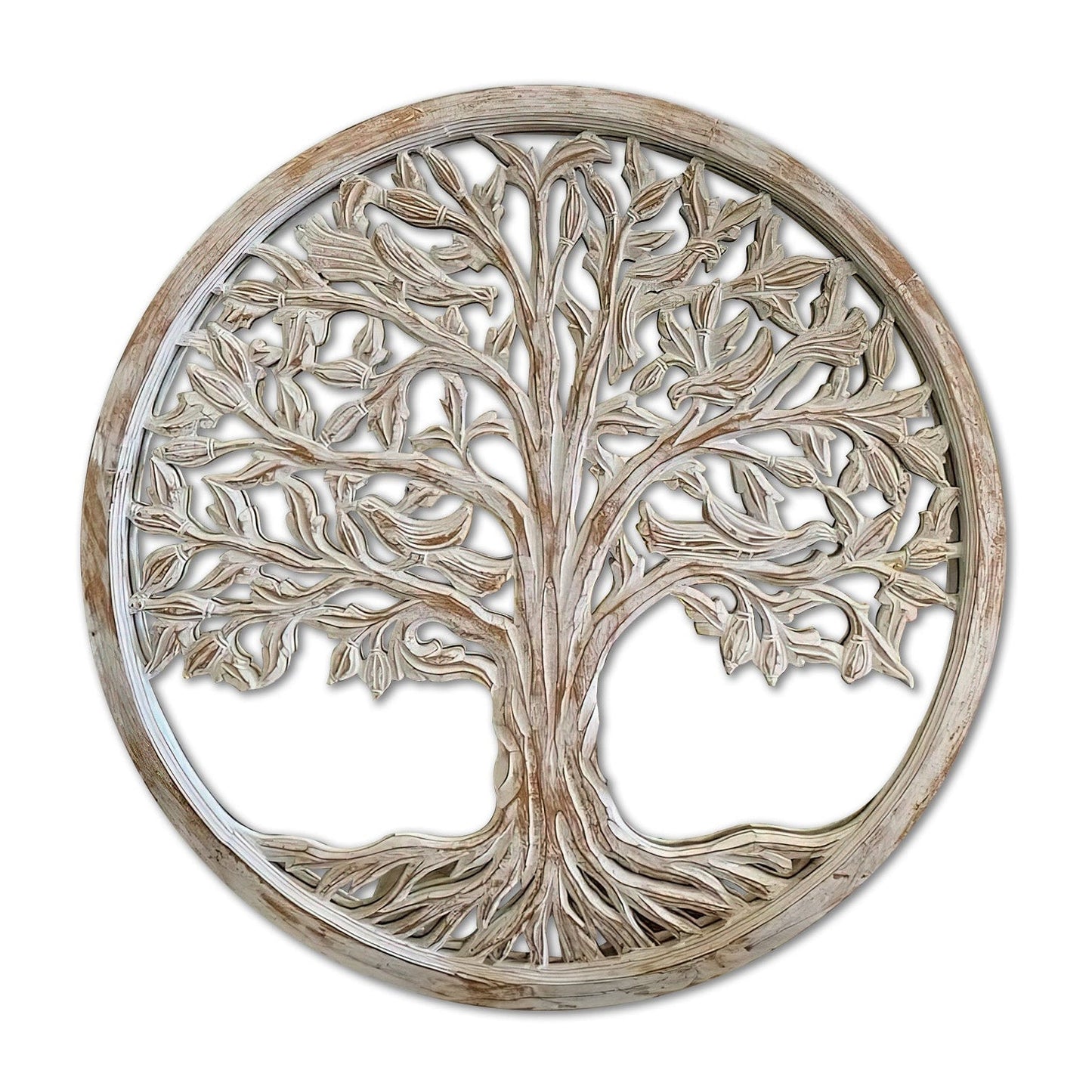 Carved Decorative Mandala  "Tree of Life" - Antic Wash - 24 Inches