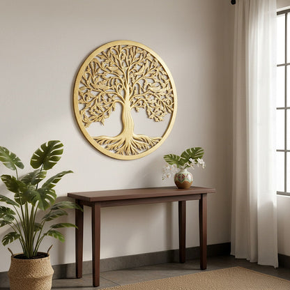 Carved Decorative Mandala  "Tree of Life" - Gold wash - 24 Inches