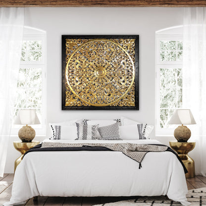 Carved Decorative Panel "Lily" - Gold & Black - 39 x 39 Inches