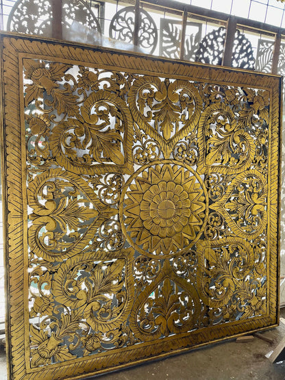 Carved Full Bed Headboard "Jantung" - Gold