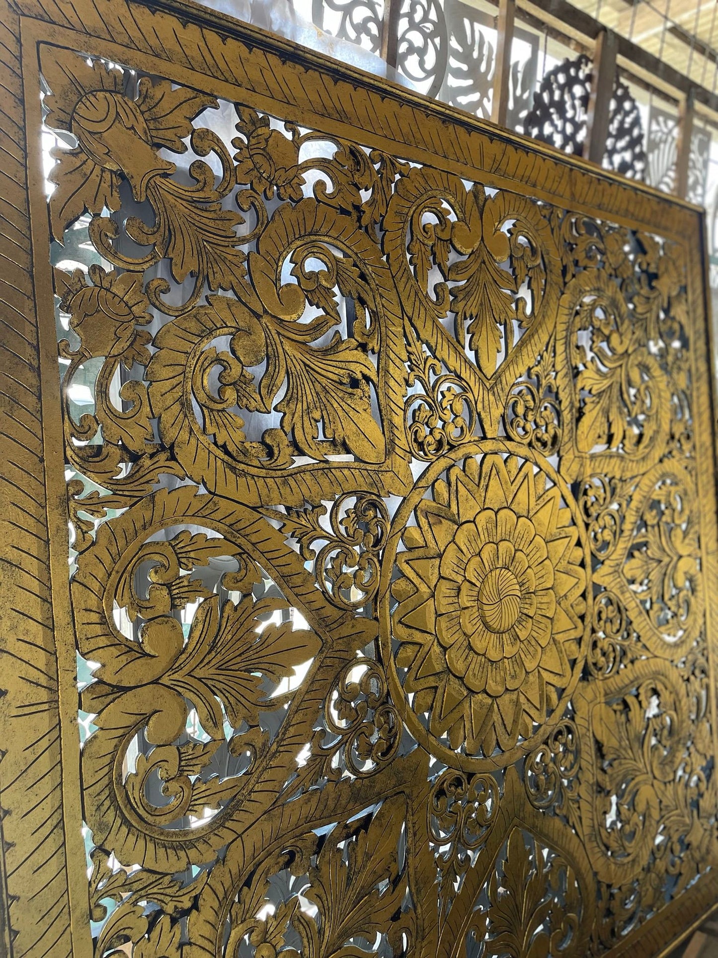 Carved Full Bed Headboard "Jantung" - Gold