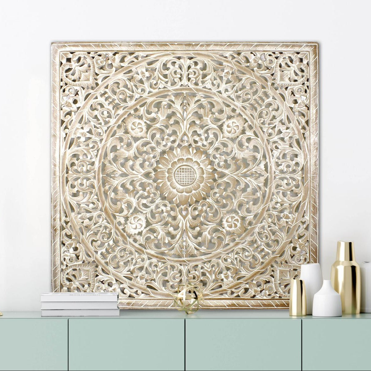 Carved Decorative Panel "Melati" - Antic Wash - 40 Inches