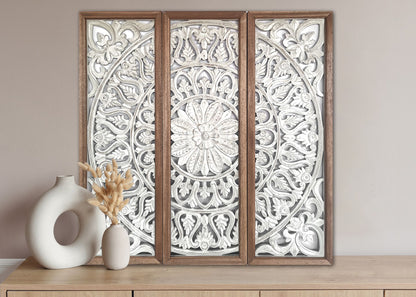 Carved Decorative Panel "Galungan" - 39 x 39 Inches - White Wash