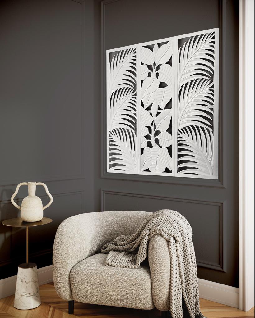 Carved Decorative Panel "Candidasa" - 39 x 39 Inches - White