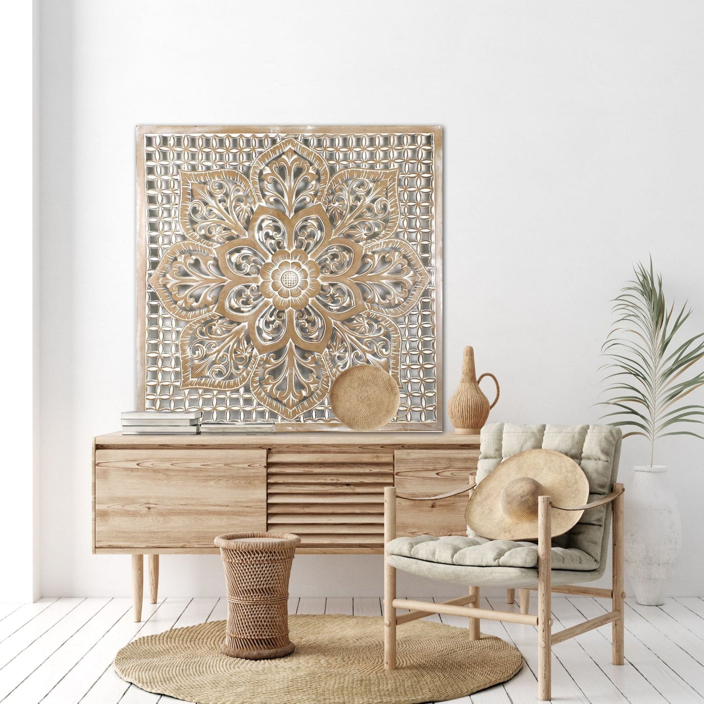 Carved Decorative Panel "Medit" - Antic Wash - 40 x 40 inch