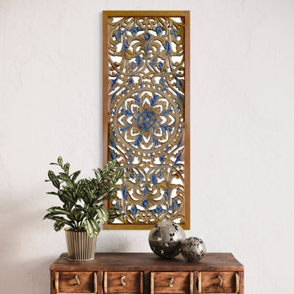 Carved Decorative Panel "Amara" - Blue & Natural Wash - 40 Inches