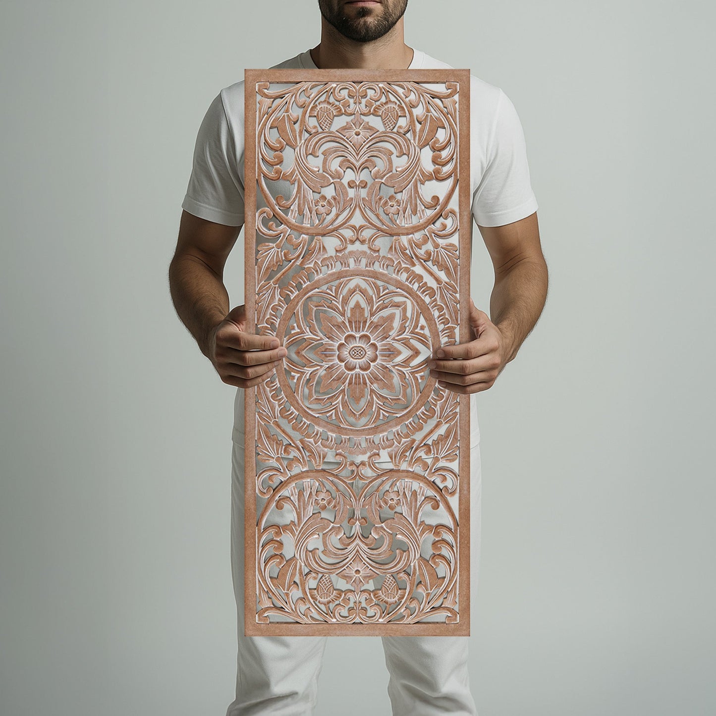 Carved Decorative Panel "Amara"  - Antic Wash - 40 x 15 Inches