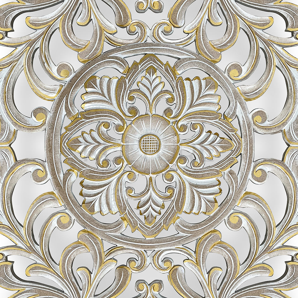 Carved Decorative Panel "Azalea" - Gold Antic Wash - 40 x 23 Inches