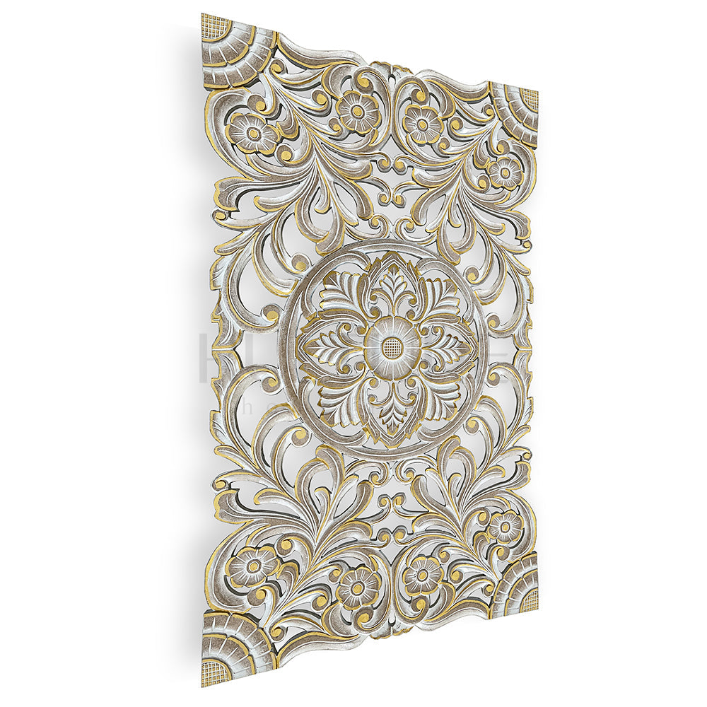 Carved Decorative Panel "Azalea" - Gold Wash - 39 x 24 Inches
