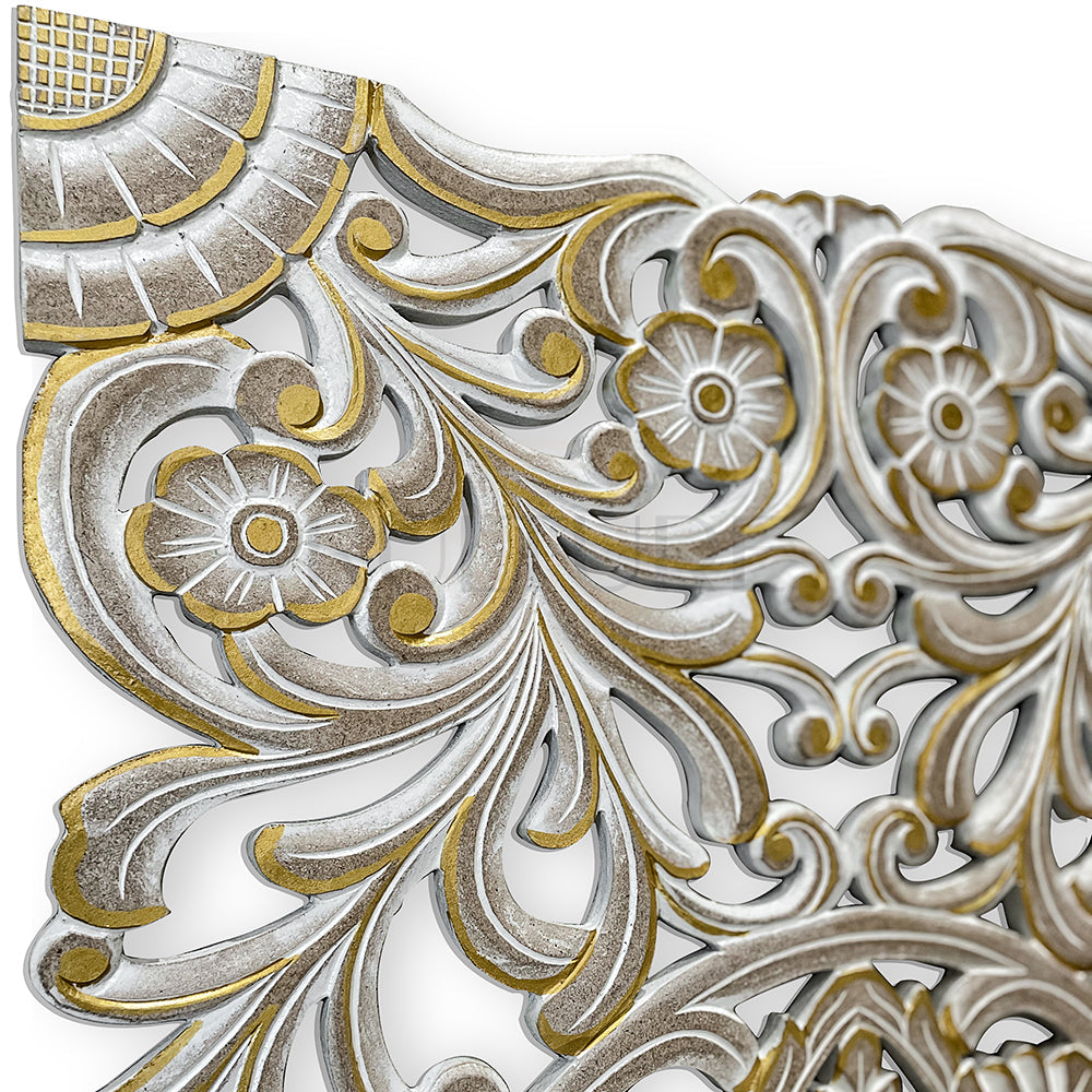 Carved Decorative Panel "Azalea" - Gold Antic Wash - 40 x 23 Inches
