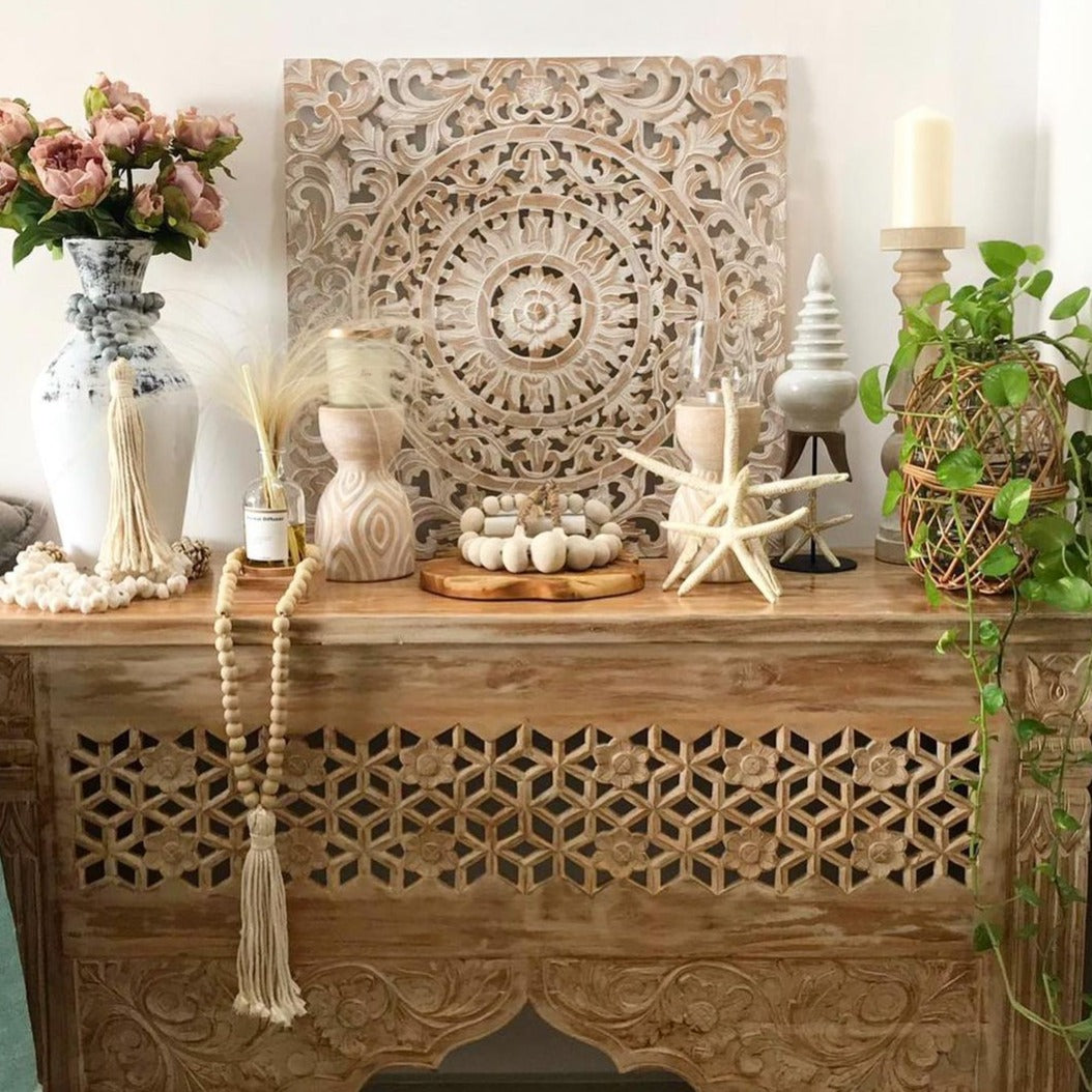 Carved Decorative Panel "Ranting" - 23 Inches - Antic Wash