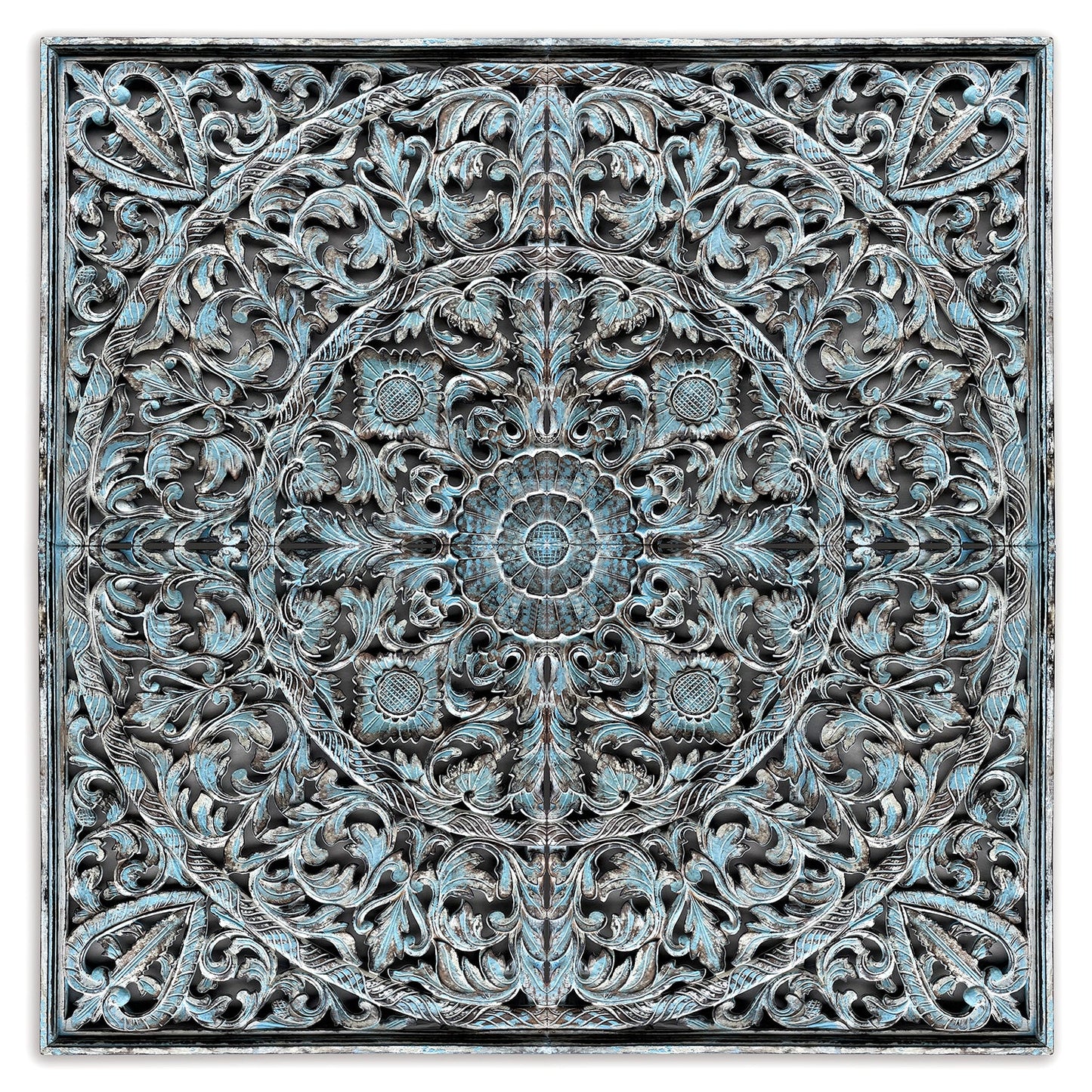 Carved Full  Bed Headboard "Dahayu" - Blue Wash