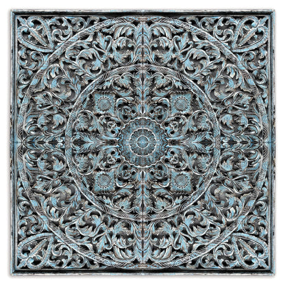 Carved Full  Bed Headboard "Dahayu" - Blue Wash