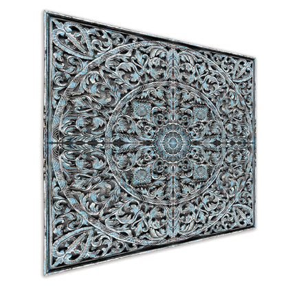 Carved Full  Bed Headboard "Dahayu" - Blue Wash