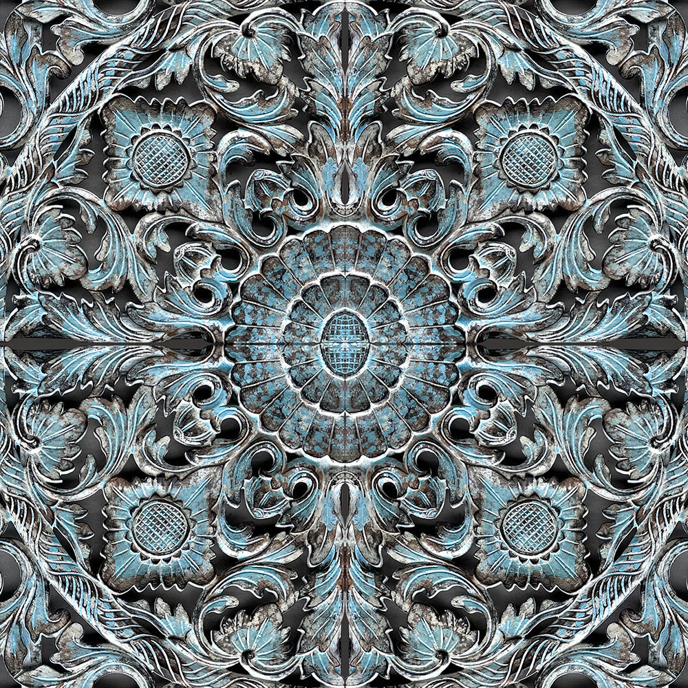 Carved Full  Bed Headboard "Dahayu" - Blue Wash