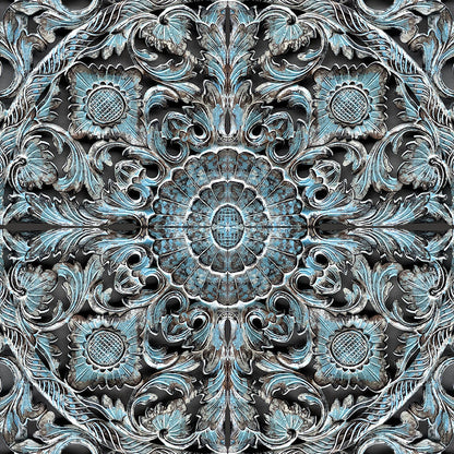 Carved Full  Bed Headboard "Dahayu" - Blue Wash