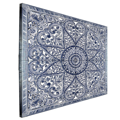 Carved Full Bed Headboard "Jantung" - Navy Blue Wash