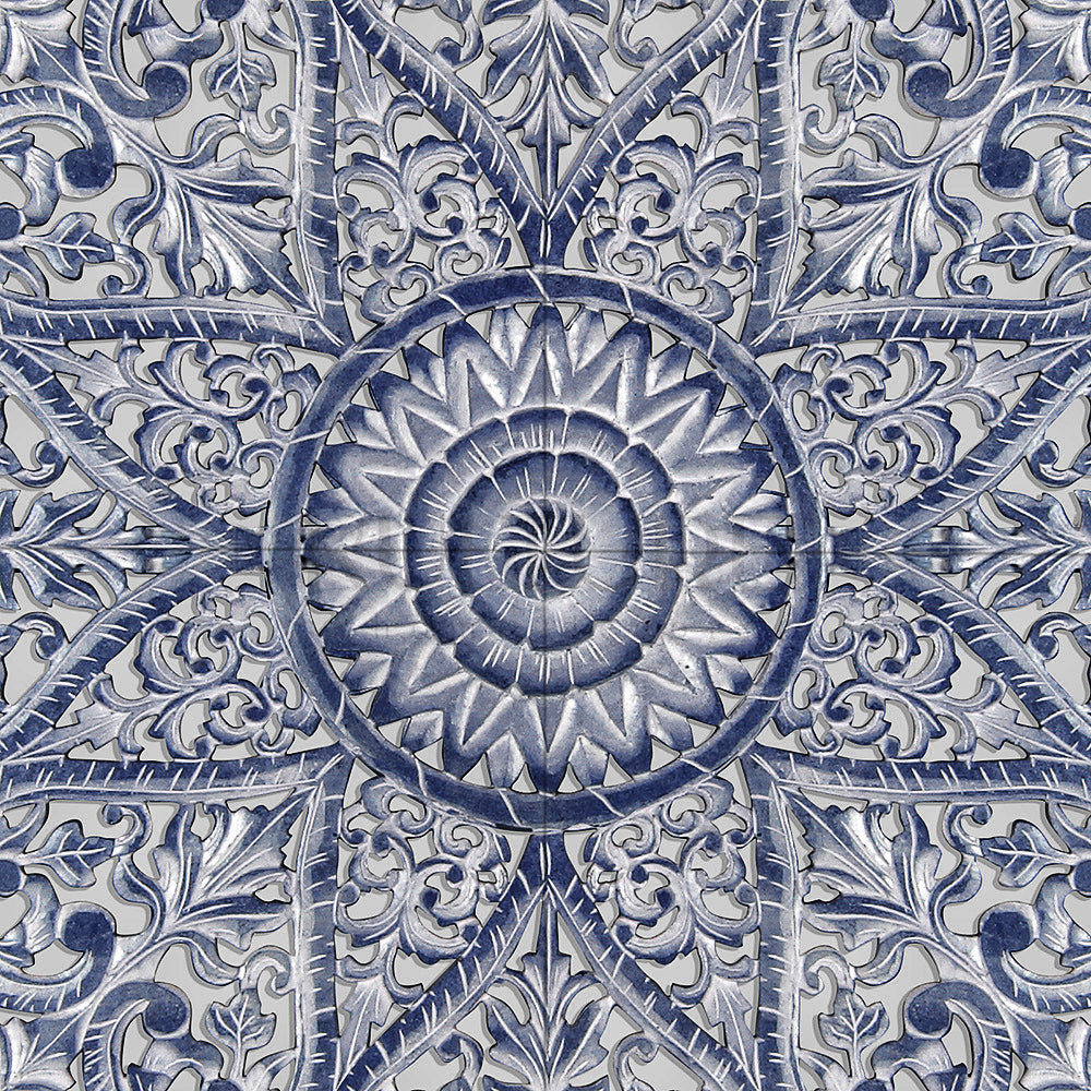 Carved Full Bed Headboard "Jantung" - Navy Blue Wash