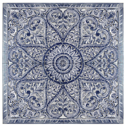 Carved Full Bed Headboard "Jantung" - Navy Blue Wash