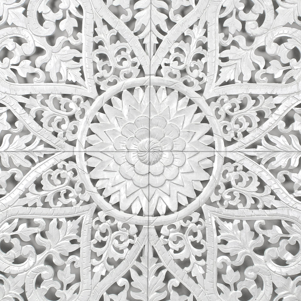 Carved Full Bed Headboard "Jantung" - White Wash