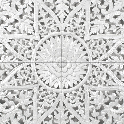 Carved Full Bed Headboard "Jantung" - White Wash