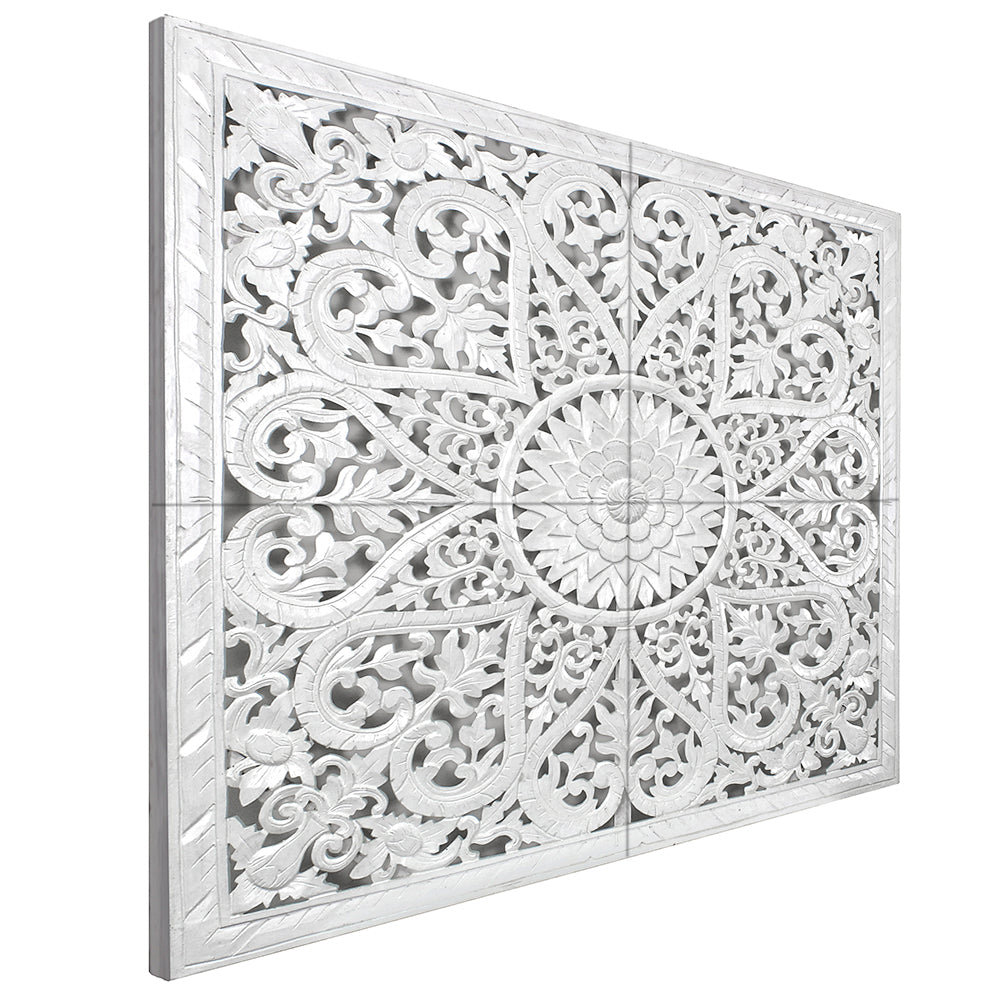 Carved Full Bed Headboard "Jantung" - White Wash