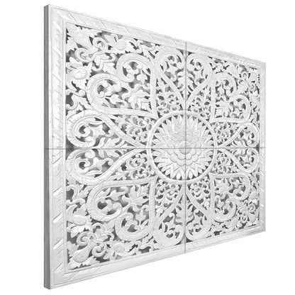Carved Full Bed Headboard "Jantung" - White Wash