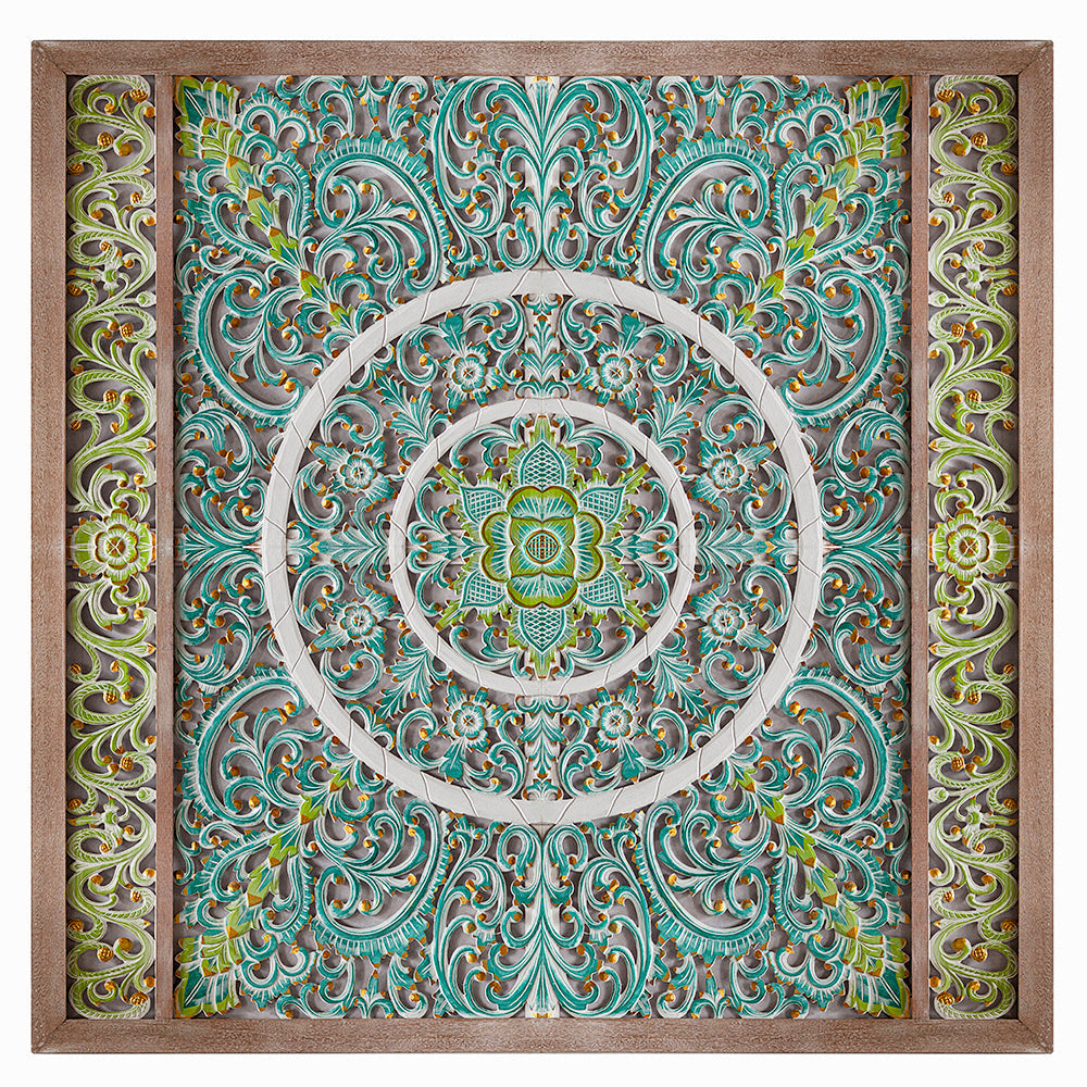 Carved Decorative Panel "Emerald" - 39 x 39 Inches - Multicolor Green