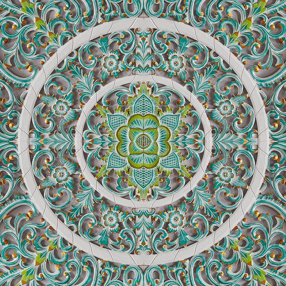 Carved Decorative Panel "Emerald" - 39 x 39 Inches - Multicolor Green