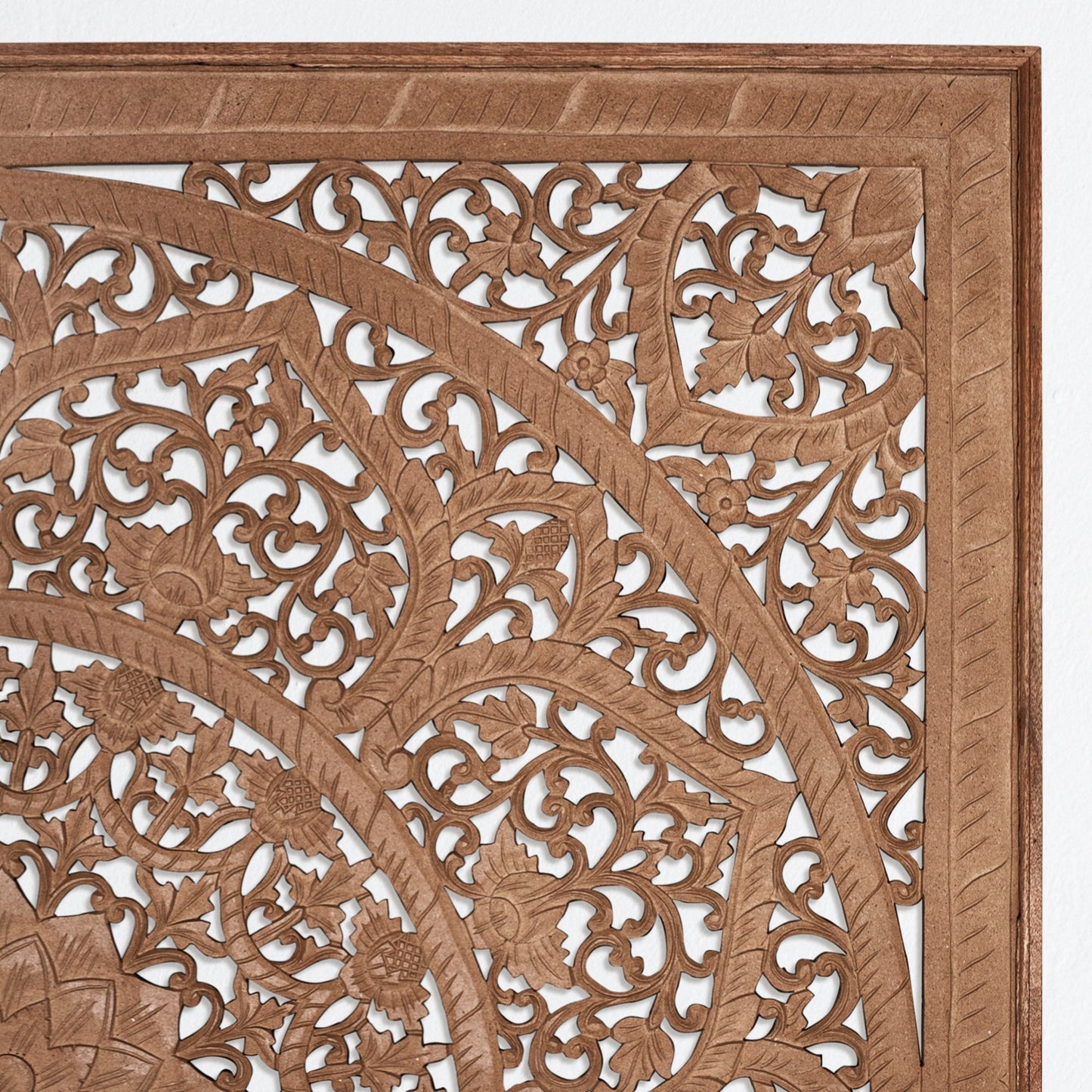 Carved Half Cut Bed Headboard "Sumber" in Natural Brown