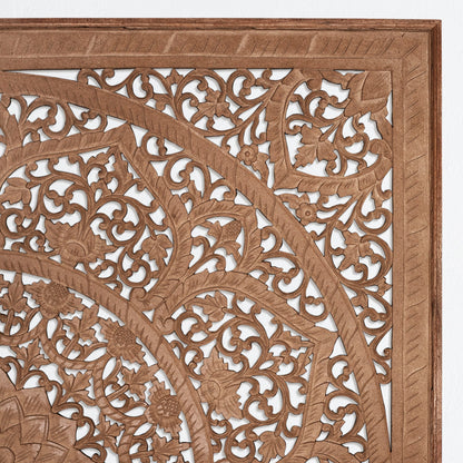 Carved Half Cut Bed Headboard "Sumber" in Natural Brown