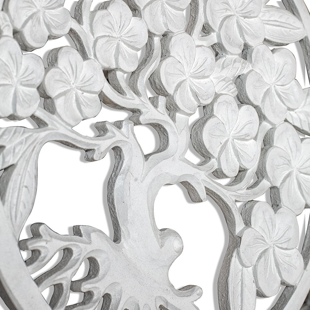 Carved Decorative Panel "Kamboja" - White - 23 Inches