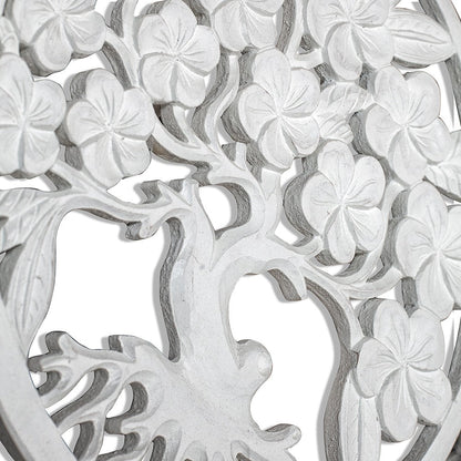 Carved Decorative Panel "Kamboja" - White - 23 Inches