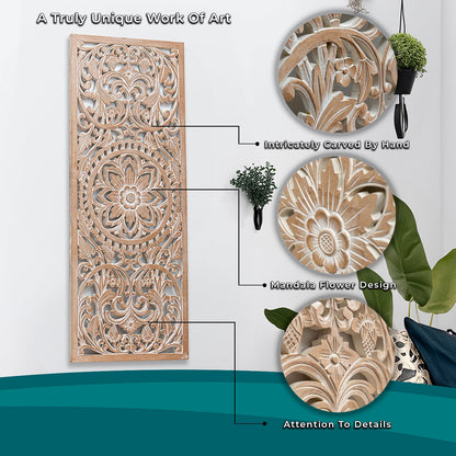 Carved Decorative Panel "Amara"  - Antic Wash - 40 x 15 Inches