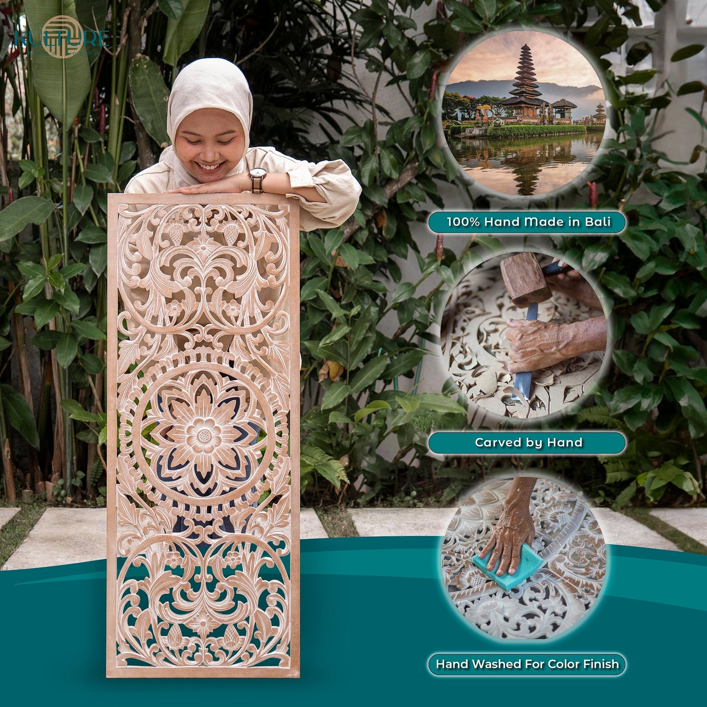 Carved Decorative Panel "Amara"  - Antic Wash - 40 x 15 Inches