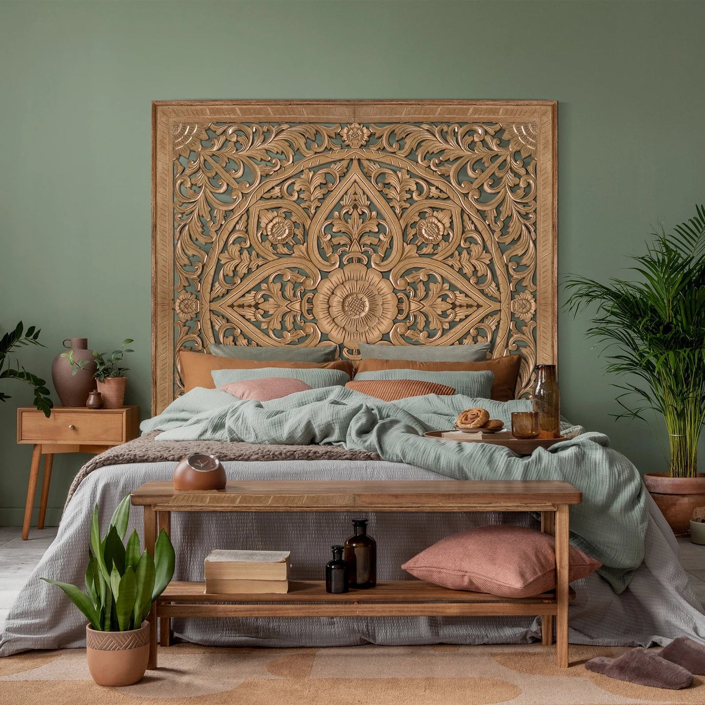 Carved Full Bed Headboard "Cahaya"