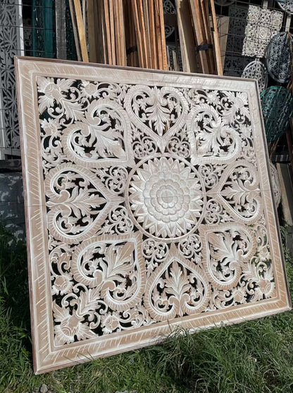 Carved Full Bed Headboard "Jantung" in Antique Wash