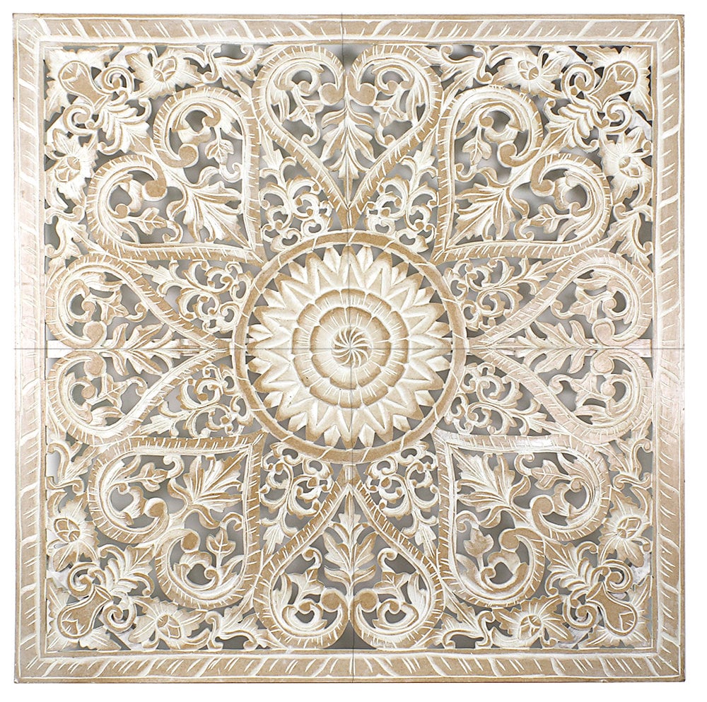 Carved Full Bed Headboard "Jantung" in Antique Wash
