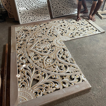 Carved Full Bed Headboard "Teratai"