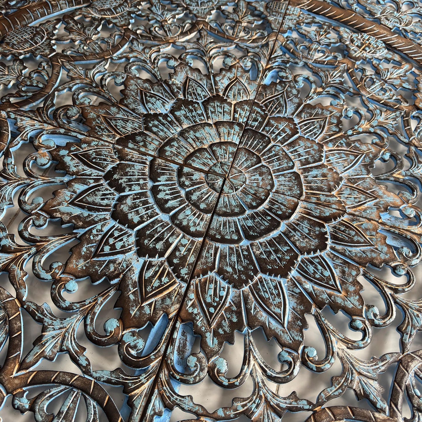 Carved Full Bed Headboard "Manusa" - Blue