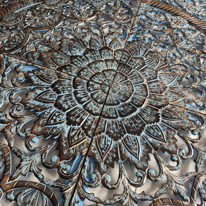 Carved Full Bed Headboard "Manusa" - Blue