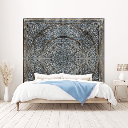 Carved Full Bed Headboard "Manusa" - Blue