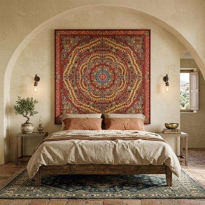 Carved Bed Headboard 'Malawi' - Multicolour Red