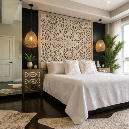Carved Full Bed Headboard "Teratai"
