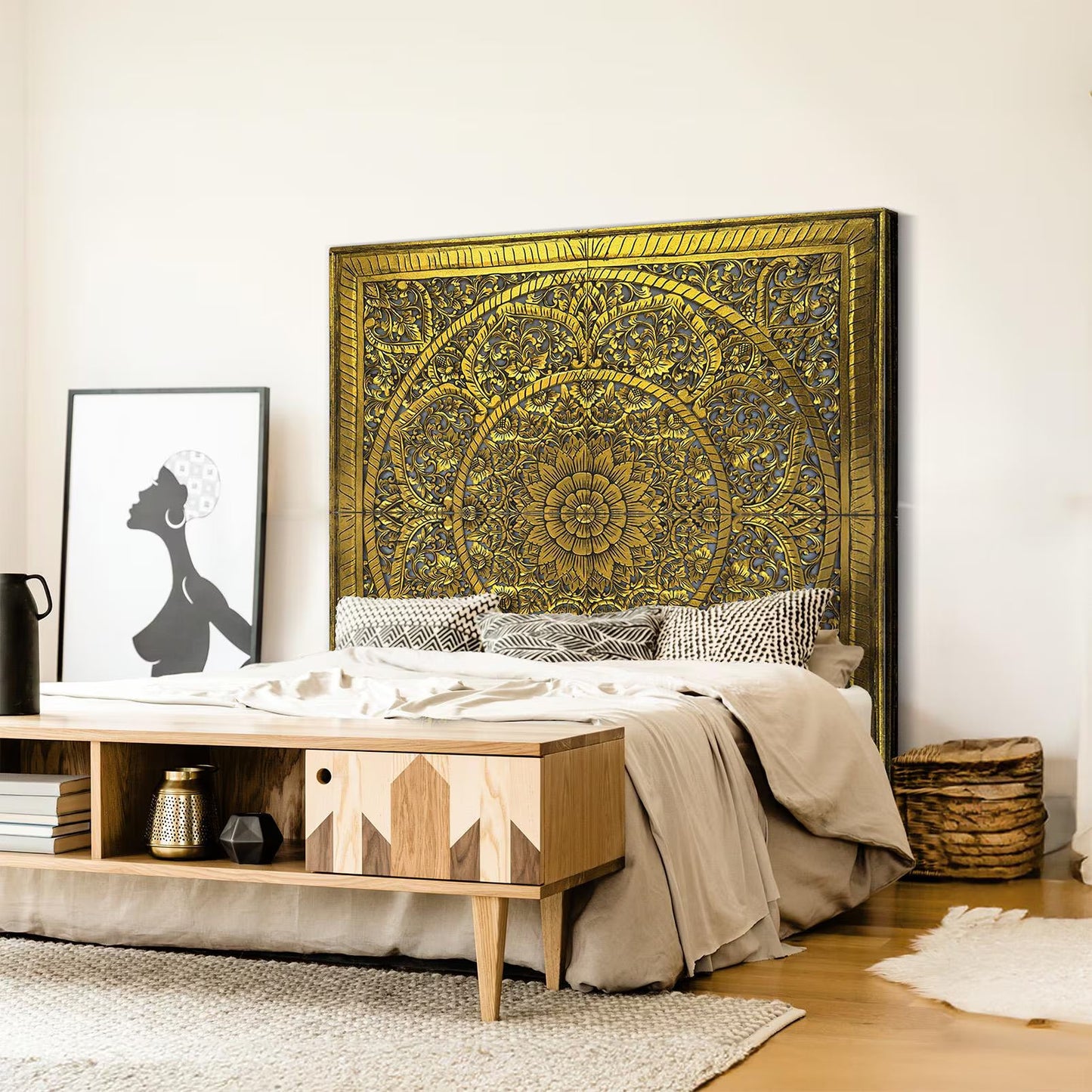 Full Bed Headboard "Manusa" - Gold Wash